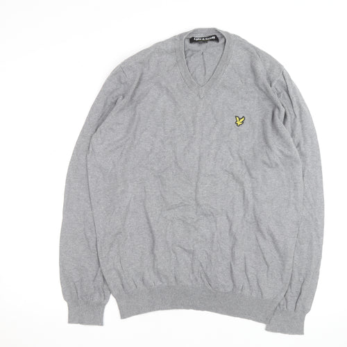 Lyle & Scott Men's Grey V-Neck Cotton Jumper Size L