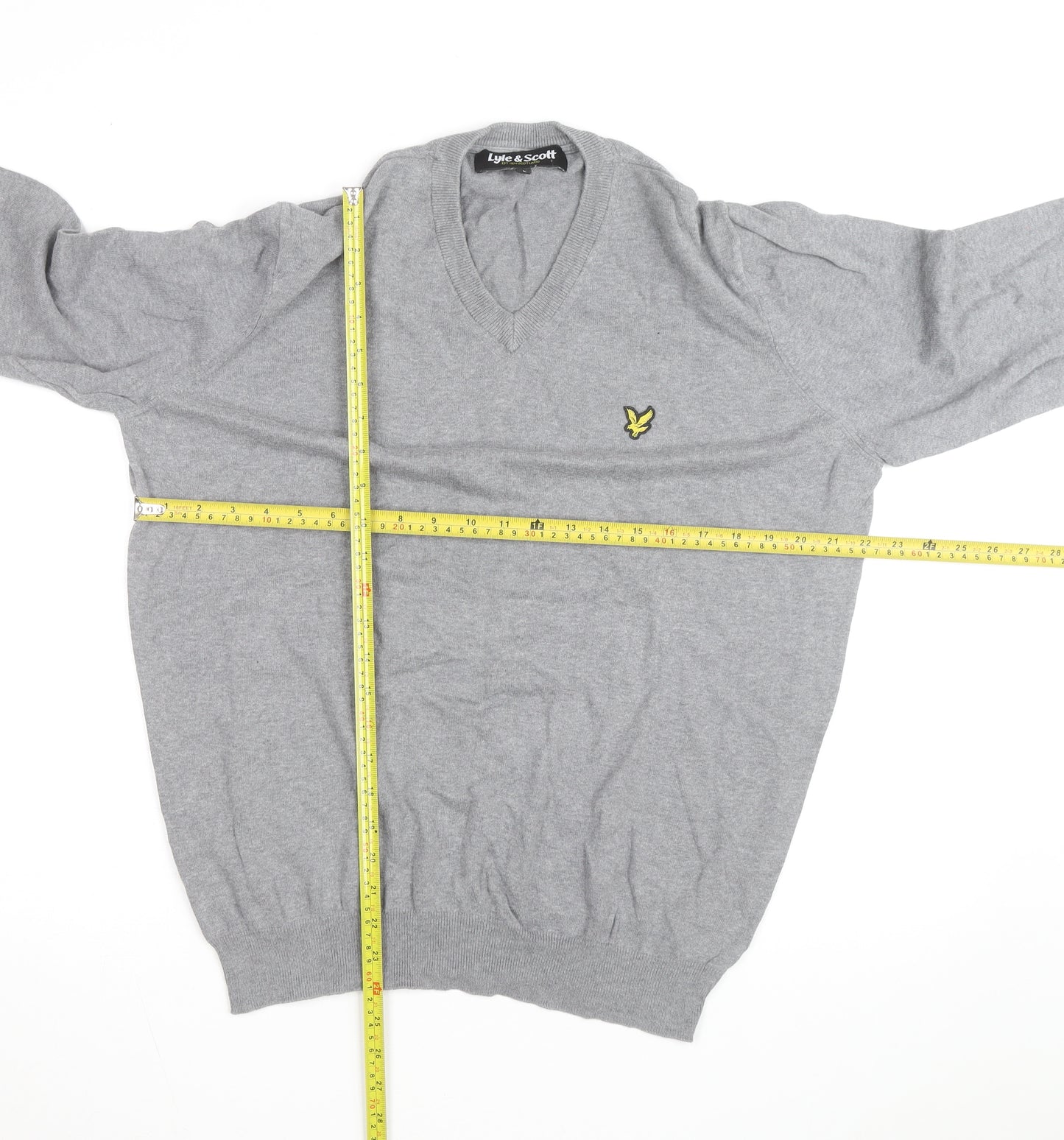 Lyle & Scott Men's Grey V-Neck Cotton Jumper Size L