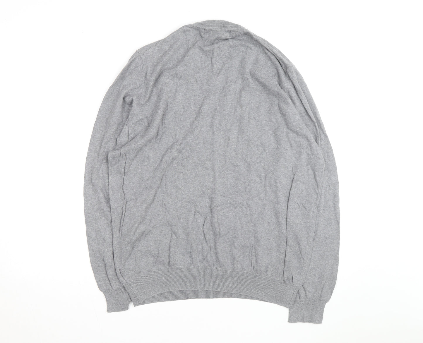 Lyle & Scott Men's Grey V-Neck Cotton Jumper Size L