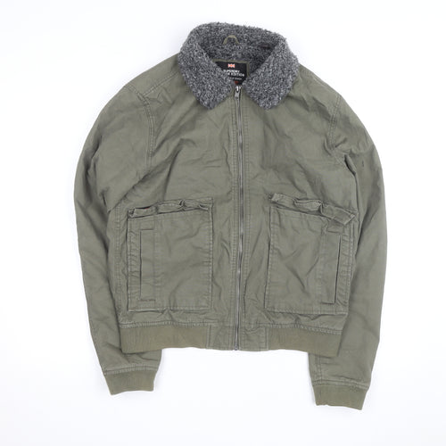 Superdry Men's Green Military Bomber Jacket Medium Sherpa Collar