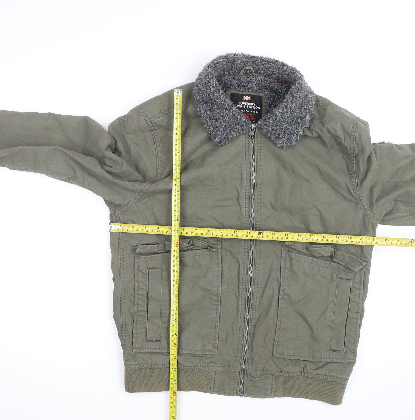 Superdry Men's Green Military Bomber Jacket Medium Sherpa Collar
