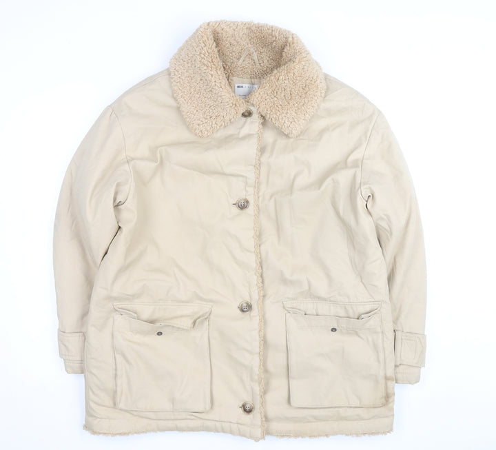 ASOS DESIGN Women's Beige Coat Size 8 Faux Fur Collar Lined Overcoat