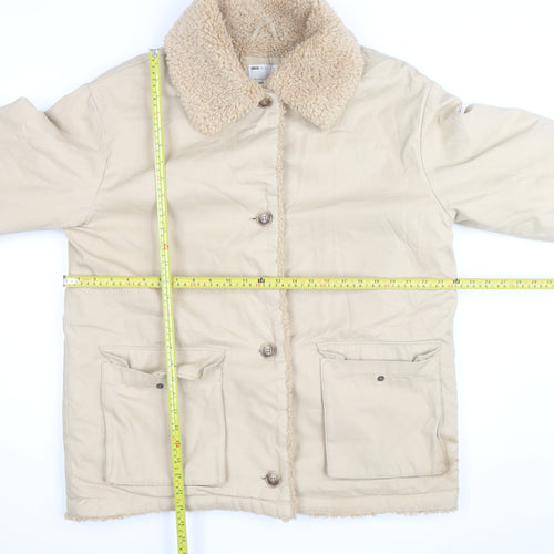 ASOS DESIGN Women's Beige Coat Size 8 Faux Fur Collar Lined Overcoat
