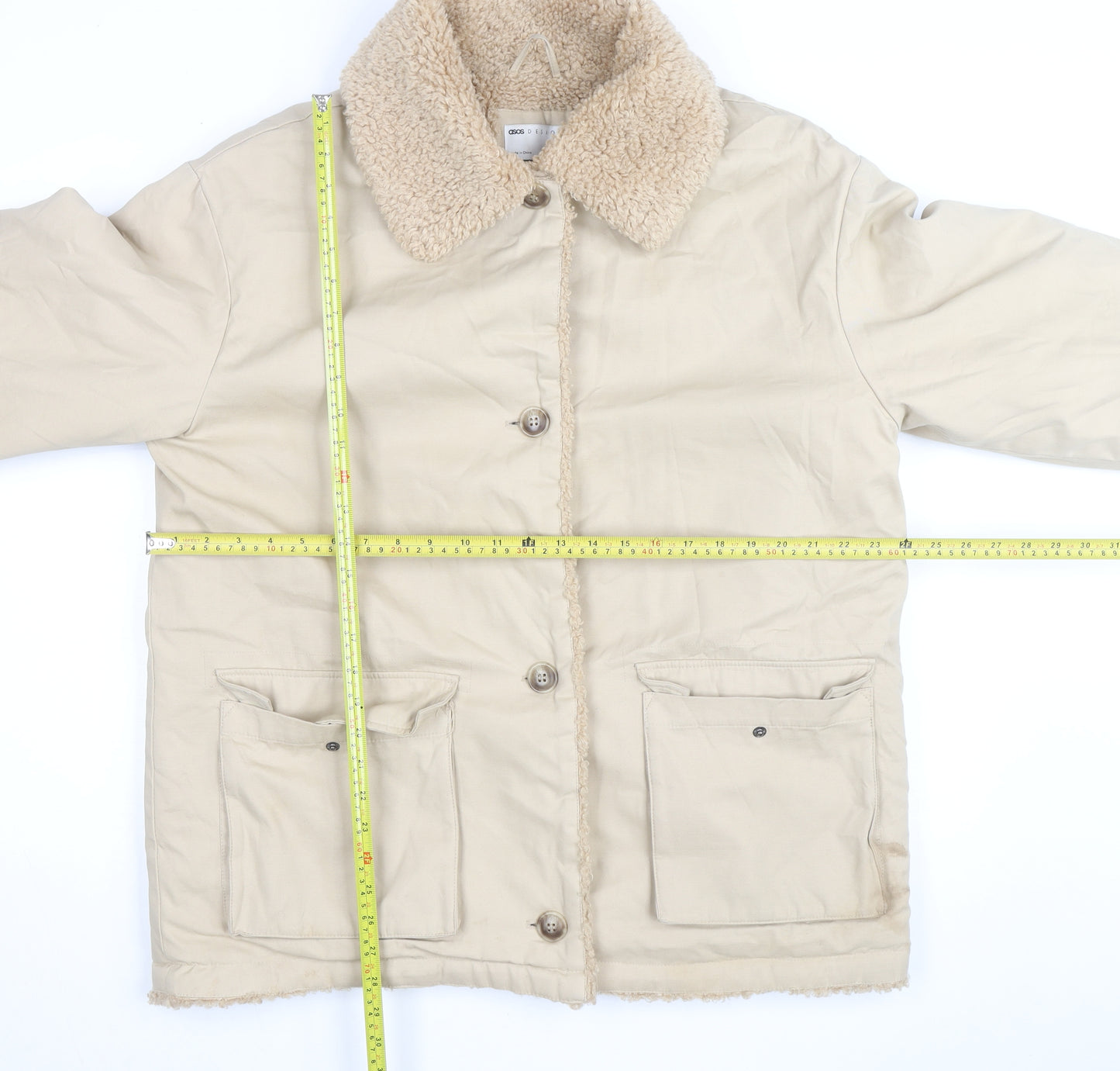 ASOS DESIGN Women's Beige Coat Size 8 Faux Fur Collar Lined Overcoat