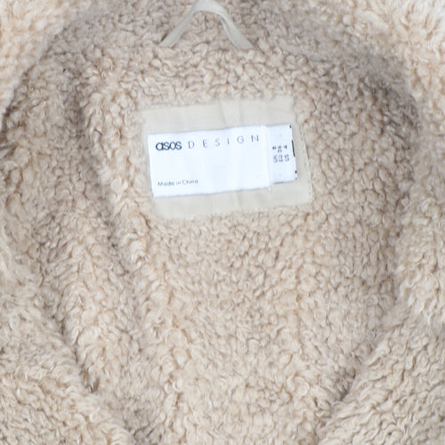 ASOS DESIGN Women's Beige Coat Size 8 Faux Fur Collar Lined Overcoat