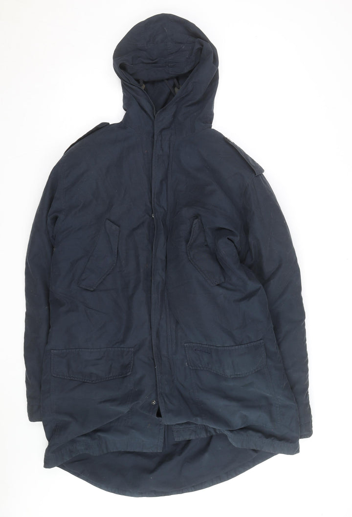 Ben Sherman Men's Blue Hooded Parka Coat Size L Cotton Lined