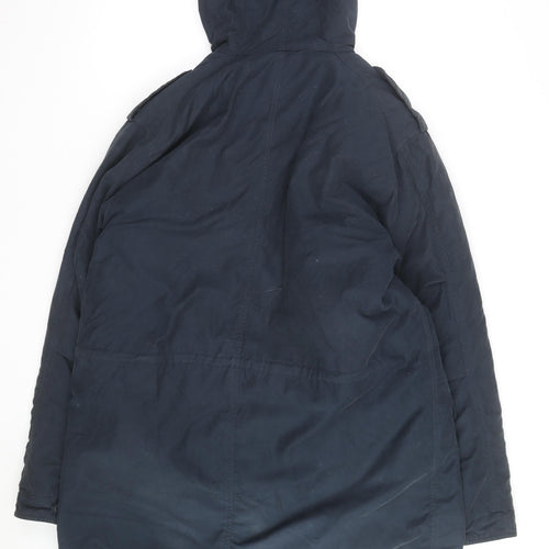 Ben Sherman Men's Blue Hooded Parka Coat Size L Cotton Lined