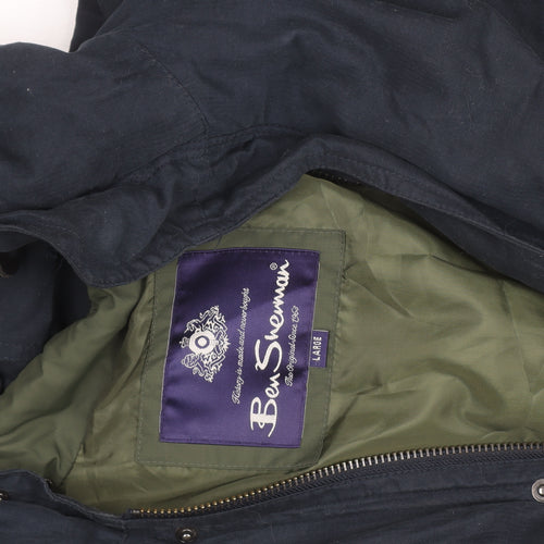Ben Sherman Men's Blue Hooded Parka Coat Size L Cotton Lined