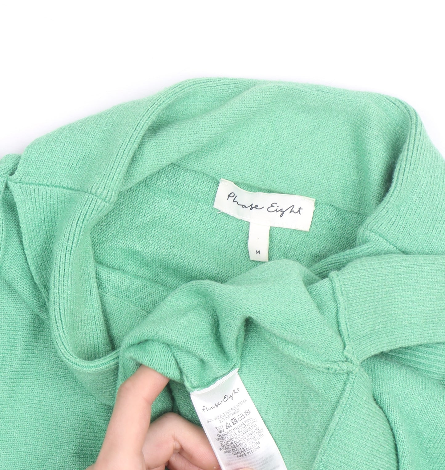 Phase Eight Women’s Green Roll Neck Cotton Cashmere Jumper Size M