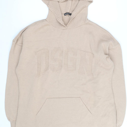 boohoo Men Beige Knit Pullover Hoodie XL Regular Fit