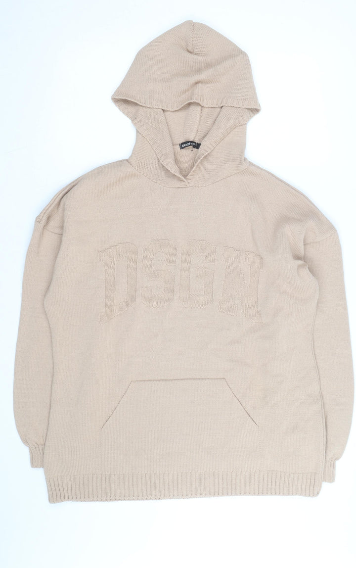 boohoo Men Beige Knit Pullover Hoodie XL Regular Fit
