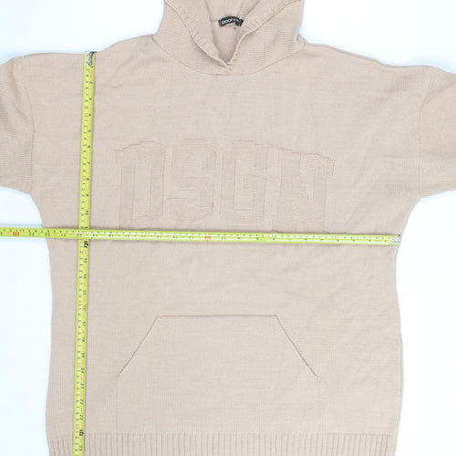boohoo Men Beige Knit Pullover Hoodie XL Regular Fit