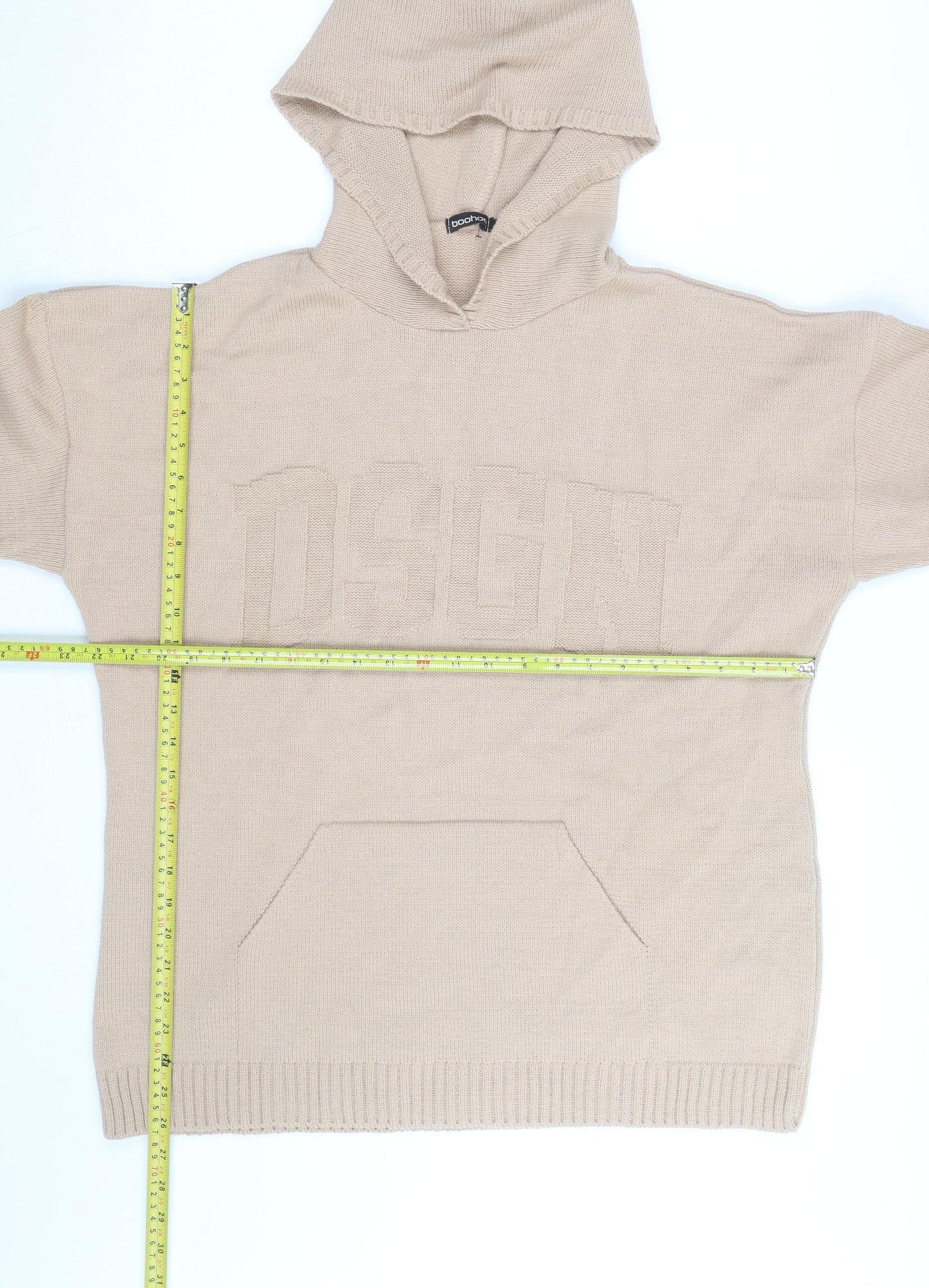 boohoo Men Beige Knit Pullover Hoodie XL Regular Fit