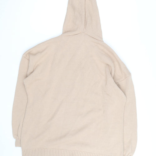boohoo Men Beige Knit Pullover Hoodie XL Regular Fit