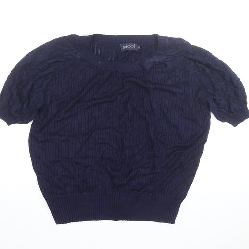 Saloos Women's Navy Blue Lace Puff Sleeve Pullover Jumper Size L