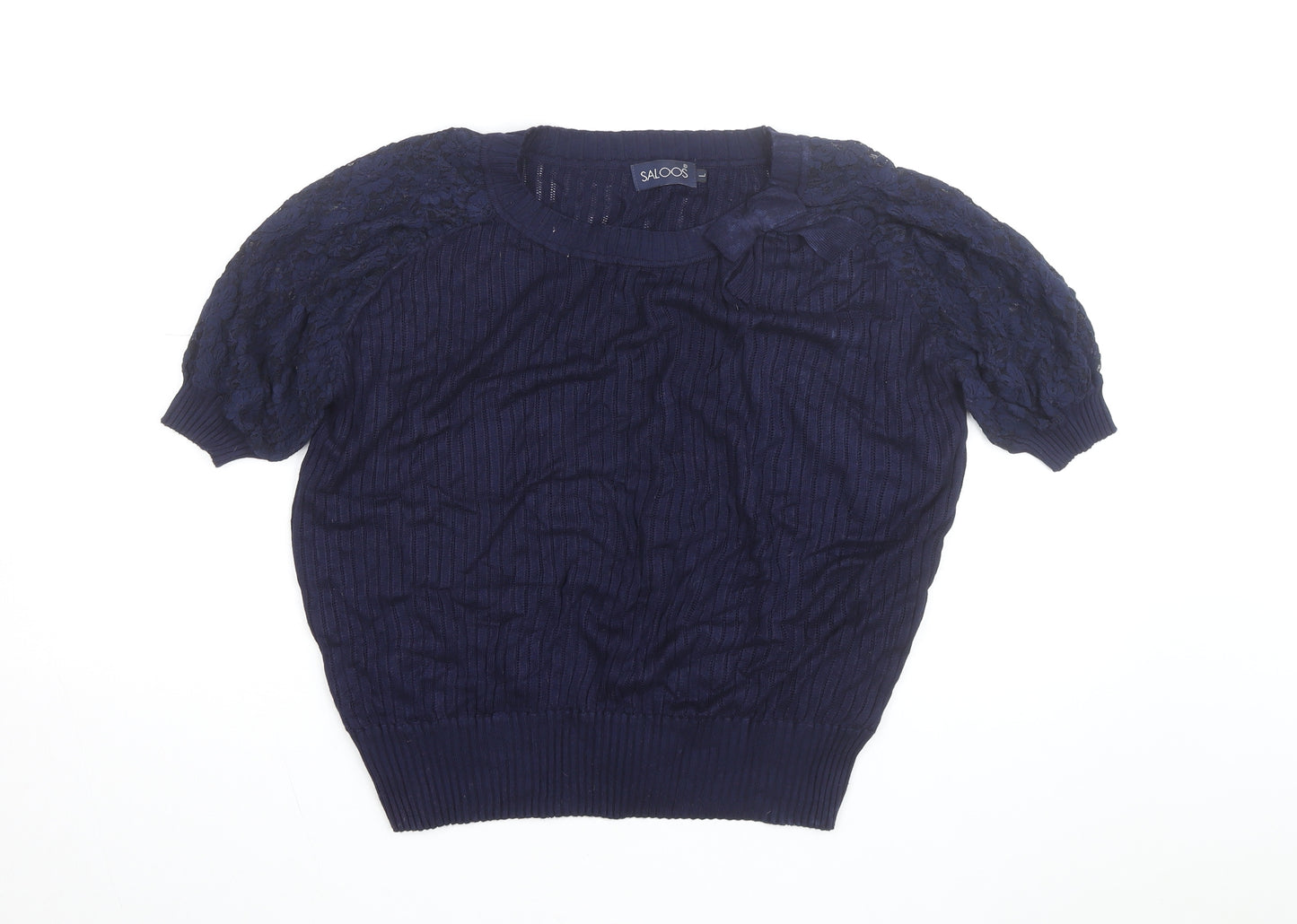 Saloos Women's Navy Blue Lace Puff Sleeve Pullover Jumper Size L