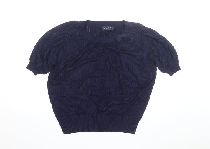 Saloos Women's Navy Blue Lace Puff Sleeve Pullover Jumper Size L