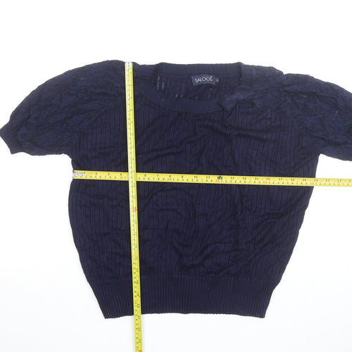 Saloos Women's Navy Blue Lace Puff Sleeve Pullover Jumper Size L