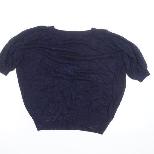 Saloos Women's Navy Blue Lace Puff Sleeve Pullover Jumper Size L