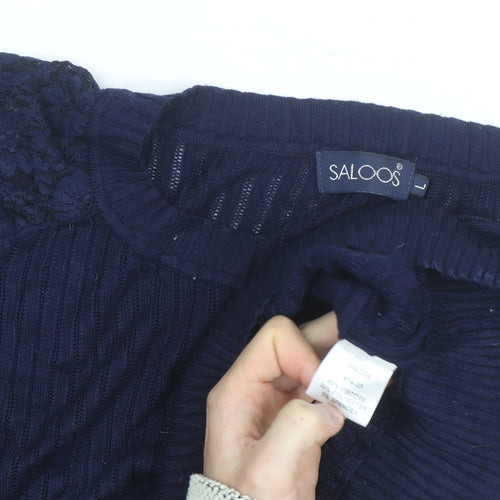 Saloos Women's Navy Blue Lace Puff Sleeve Pullover Jumper Size L