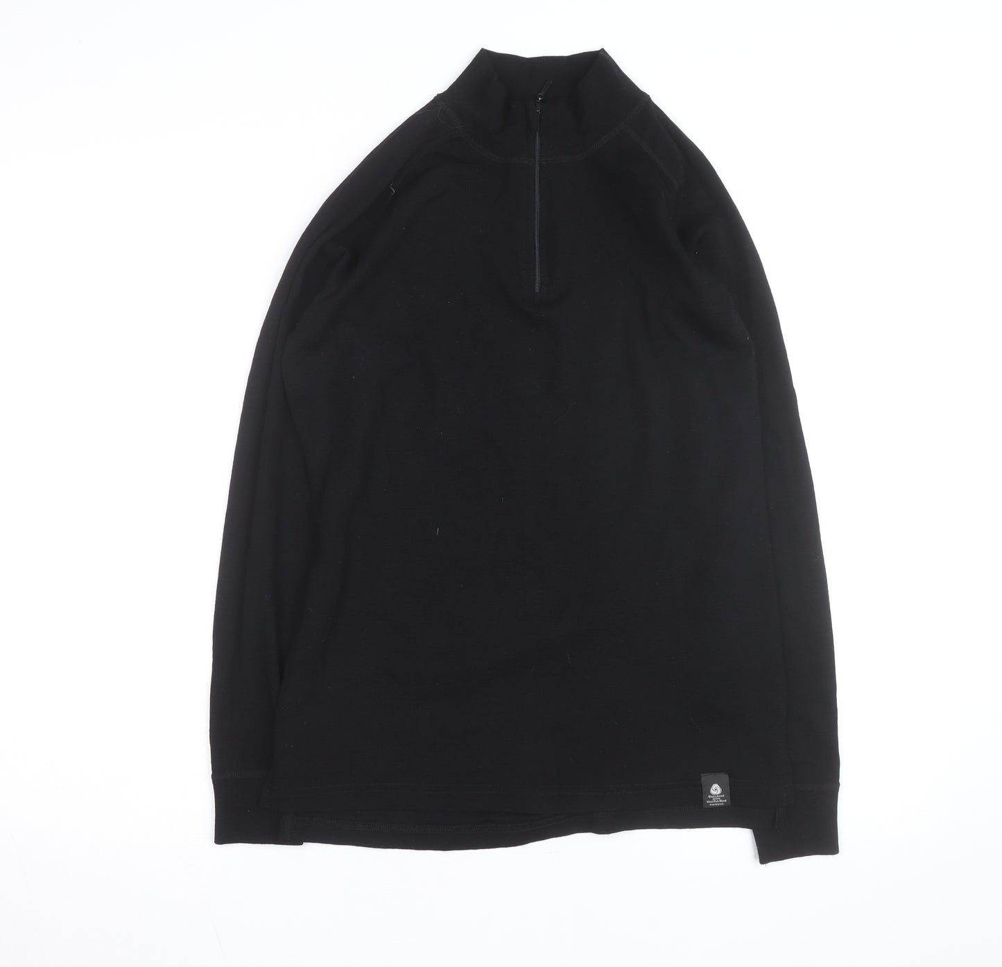 Mountain Warehouse Men’s Black Merino Wool Long Sleeve 1/4 Zip Top L