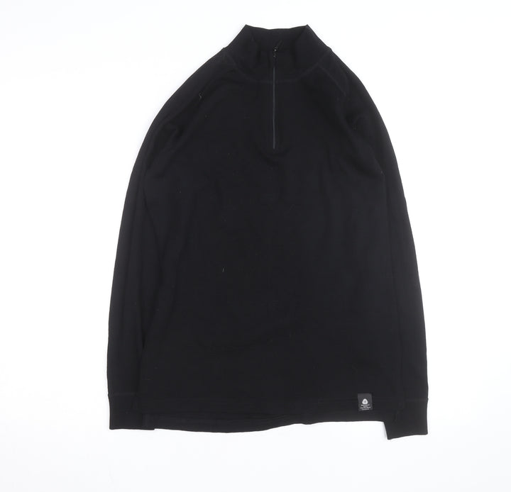 Mountain Warehouse Men’s Black Merino Wool Long Sleeve 1/4 Zip Top L