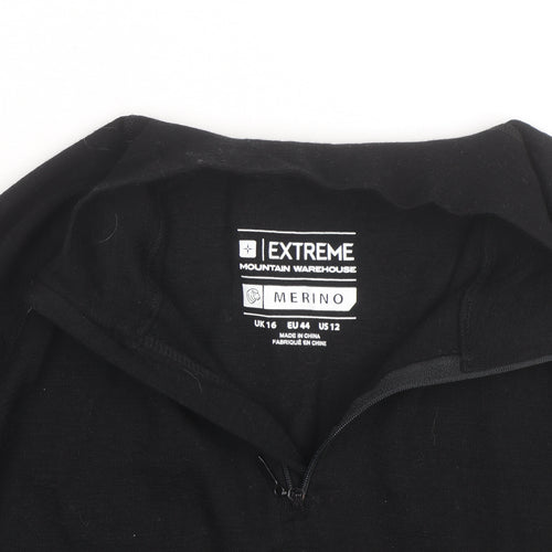 Mountain Warehouse Men’s Black Merino Wool Long Sleeve 1/4 Zip Top L