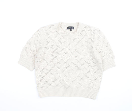 Agnès b. Women Ivory Cotton Open-Knit Short Sleeve Jumper Size S