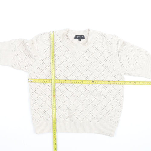 Agnès b. Women Ivory Cotton Open-Knit Short Sleeve Jumper Size S