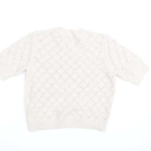 Agnès b. Women Ivory Cotton Open-Knit Short Sleeve Jumper Size S