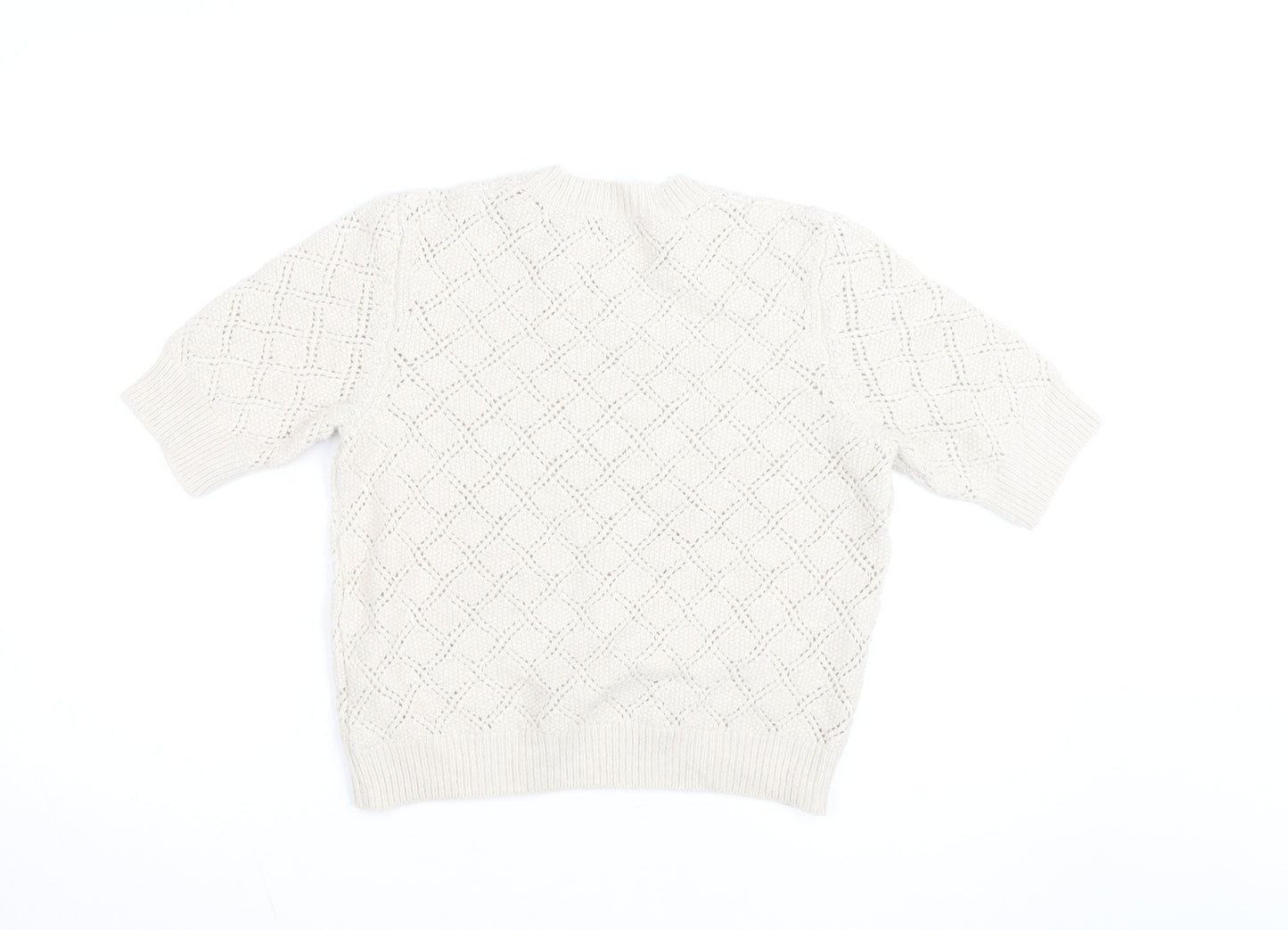 Agnès b. Women Ivory Cotton Open-Knit Short Sleeve Jumper Size S