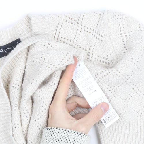 Agnès b. Women Ivory Cotton Open-Knit Short Sleeve Jumper Size S
