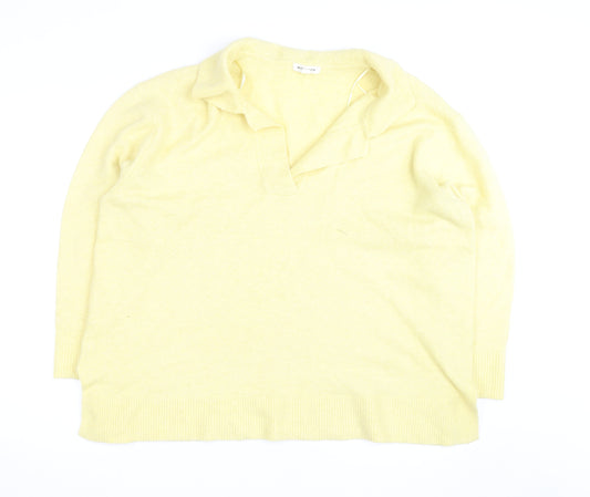 Monsoon Women Yellow Wool Blend Collared Pullover Jumper Size L
