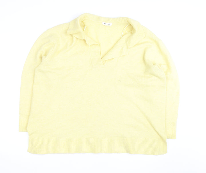 Monsoon Women Yellow Wool Blend Collared Pullover Jumper Size L
