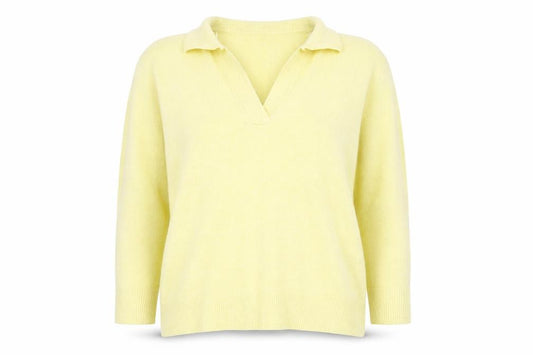 Front view of Monsoon Women Yellow Wool Blend Collared jumper, size L