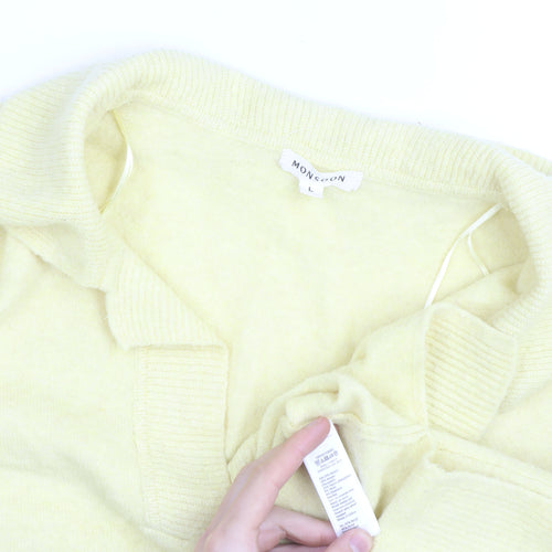 Monsoon Women Yellow Wool Blend Collared Pullover Jumper Size L