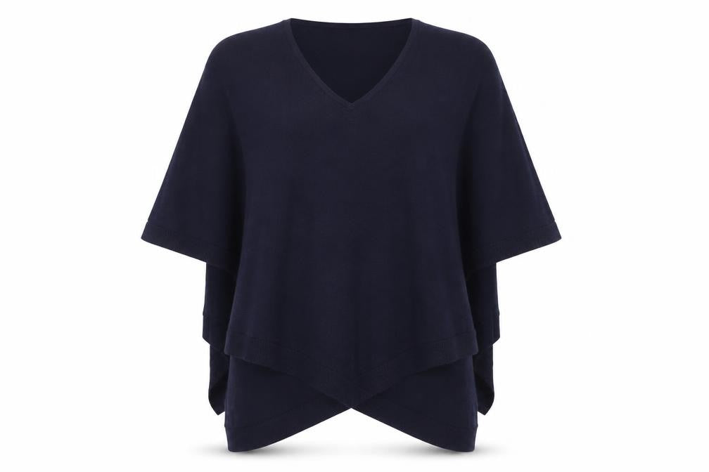 Front view of Phase Eight Women's Blue V-Neck Knit Cape Jumper, size M