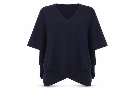 Front view of Phase Eight Women's Blue V-Neck Knit Cape Jumper, size M