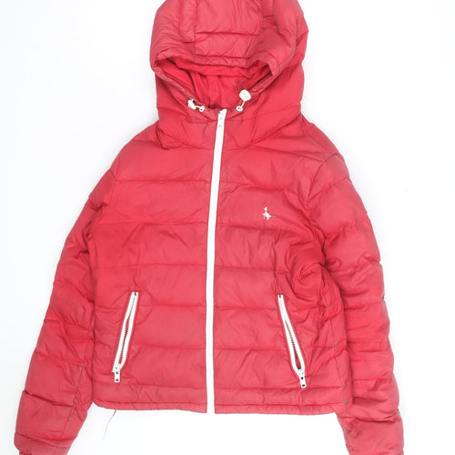 Jack Wills Womens Red Puffer Jacket Hooded UK 10 Winter Casual