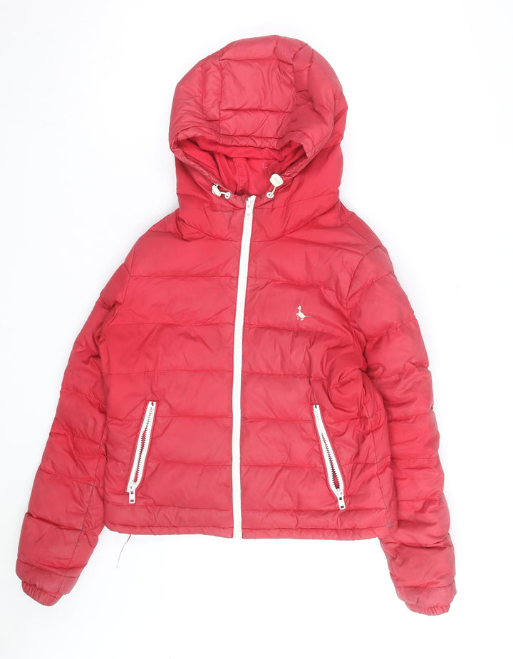 Jack Wills Womens Red Puffer Jacket Hooded UK 10 Winter Casual