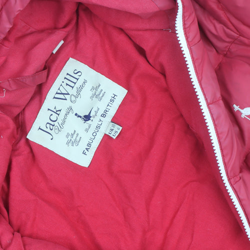 Jack Wills Womens Red Puffer Jacket Hooded UK 10 Winter Casual