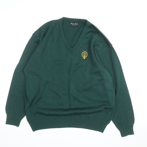Franco Ponti Men's Green Wool V-Neck Pullover Jumper XL