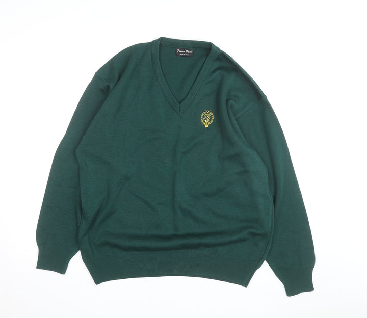 Franco Ponti Men's Green Wool V-Neck Pullover Jumper XL