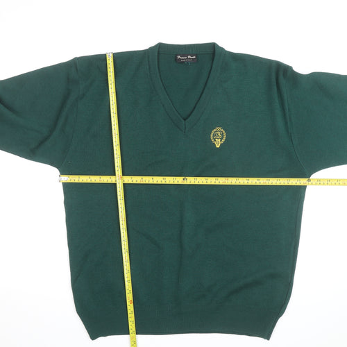 Franco Ponti Men's Green Wool V-Neck Pullover Jumper XL