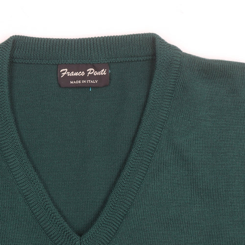 Franco Ponti Men's Green Wool V-Neck Pullover Jumper XL