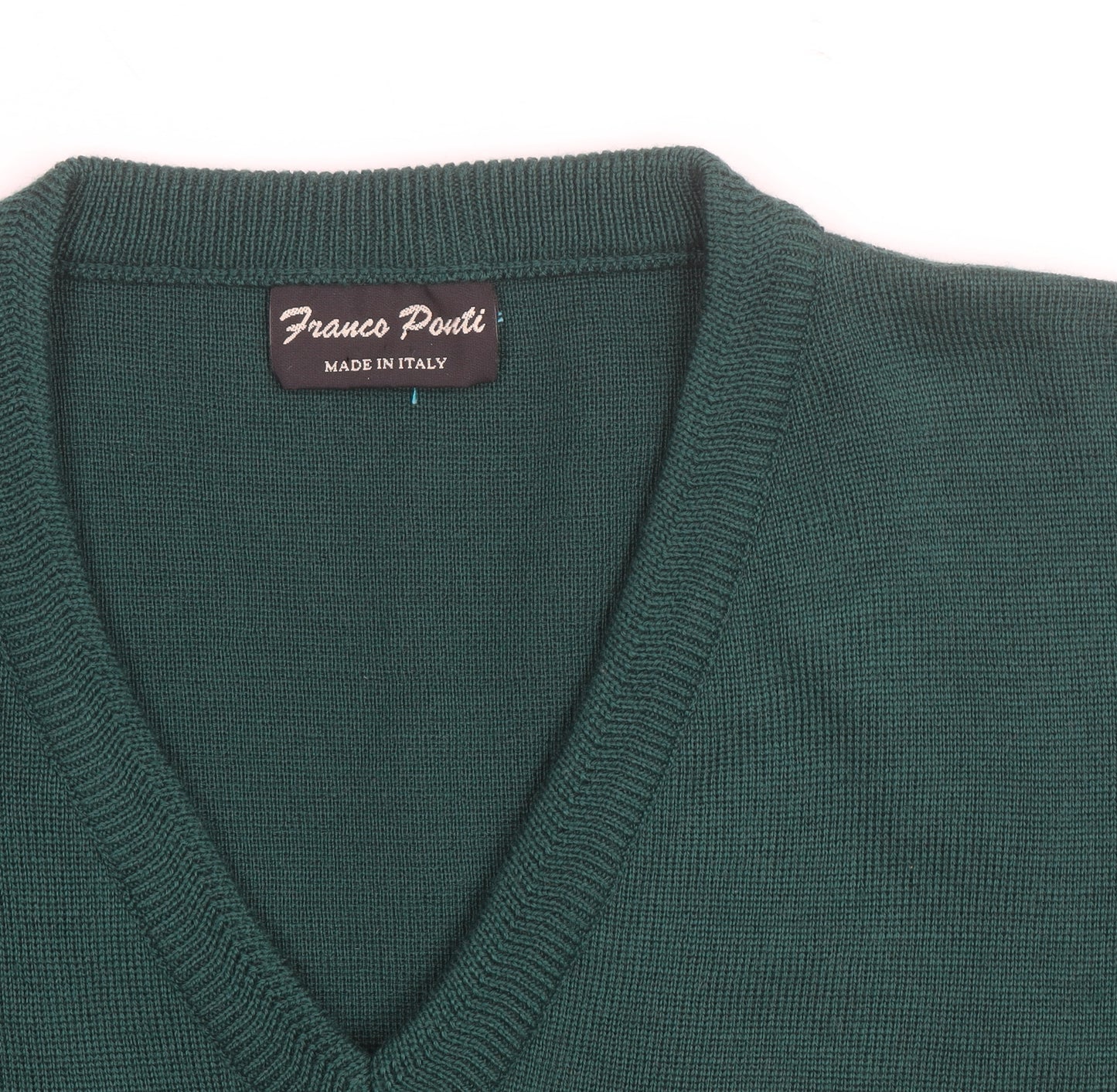 Franco Ponti Men's Green Wool V-Neck Pullover Jumper XL