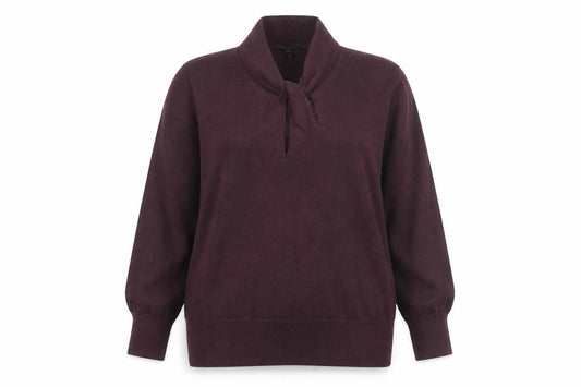 Front view of Jasper Conran women’s purple wool blend cowl neck jumper, size UK 18