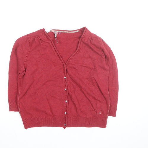 White Stuff Women Red Cardigan Size 16 V-Neck Button Knit Cotton Blend