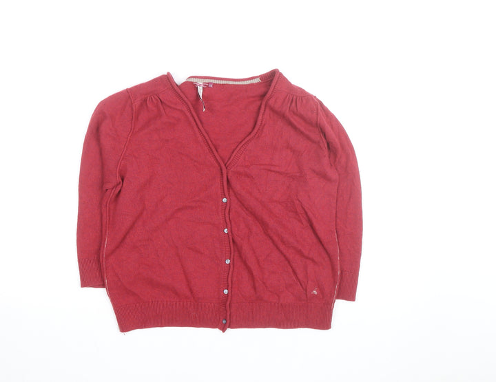 White Stuff Women Red Cardigan Size 16 V-Neck Button Knit Cotton Blend
