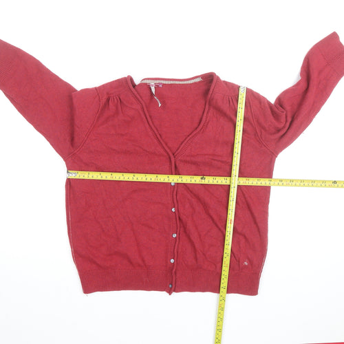 White Stuff Women Red Cardigan Size 16 V-Neck Button Knit Cotton Blend